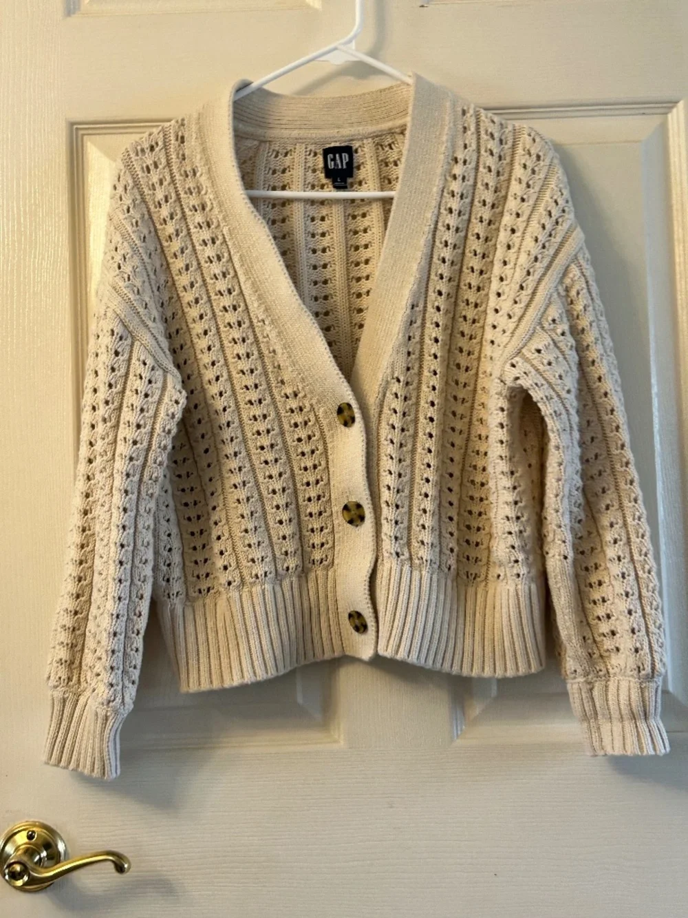 GAP Cream Open-Knit Button Front Cardigan
